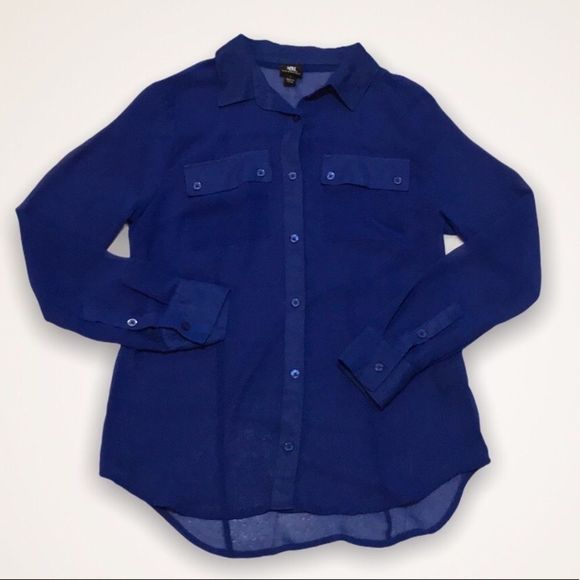 💫4/30 ROCK & REPUBLIC Sheer Button Down Blouse - Picture 1 of 6